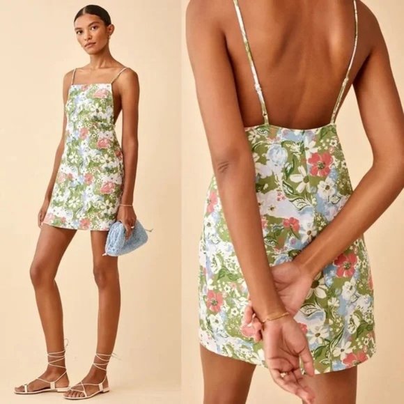 Reformation Wiley Linen Dress in Summer of Love 12. - Picture 1 of 7